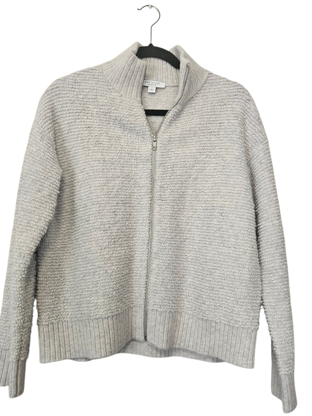 Ann Taylor Weekend Light Gray Ribbed Zip Jacket Size S